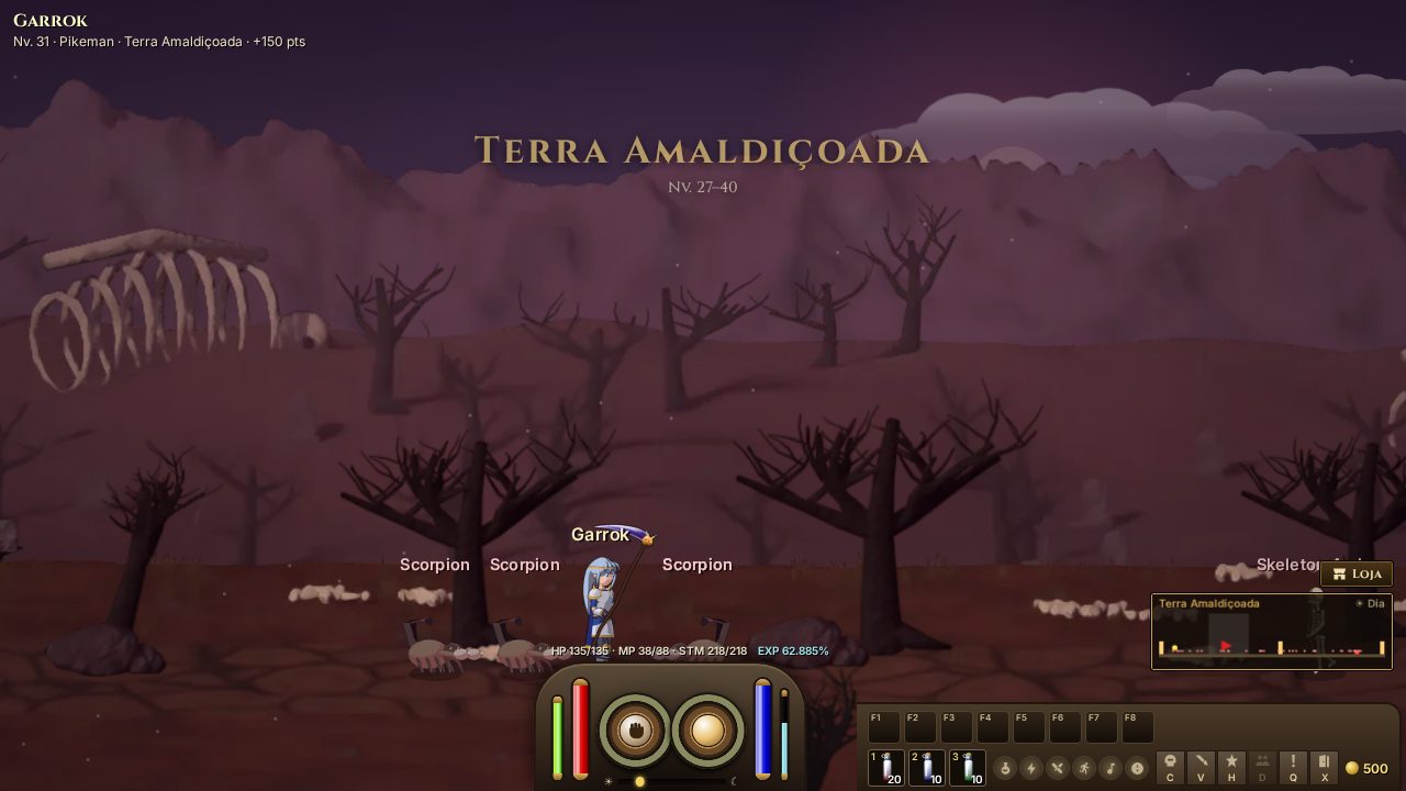 Pikeman enfrentando escorpiões na Terra Amaldiçoada